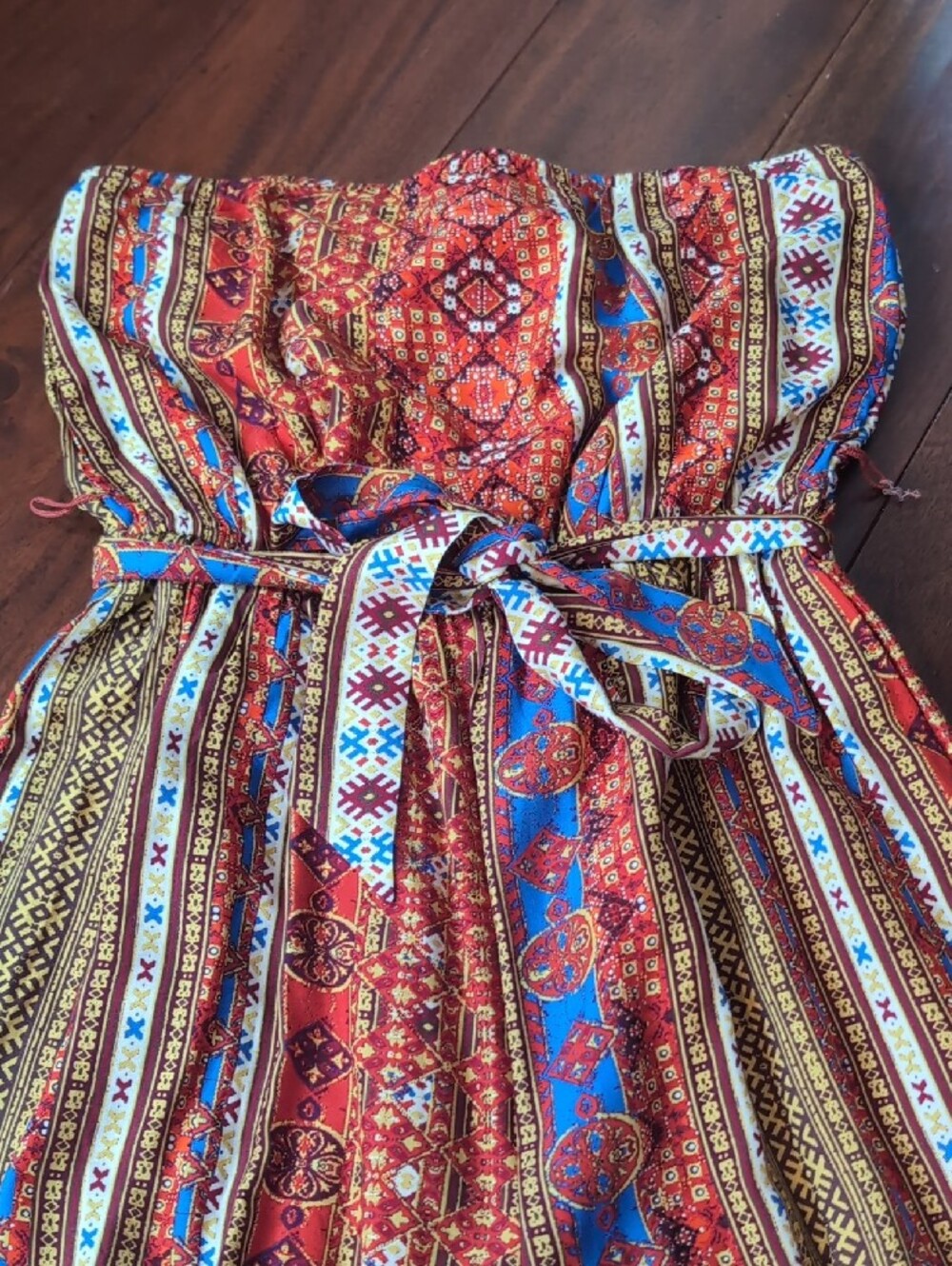 Strapless Boho Wide-Leg Jumpsuit - Red Multi - Picture 2 of 4